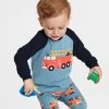 Polarn O. Pyret Blue Organic Fire Engine Peek-Boo Top -Angel & Rocket Shop D80 075s