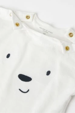 Polarn O. Pyret White Organic Top With Embroidered Face -Angel & Rocket Shop D80105s3