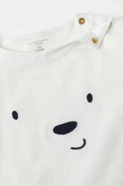 Polarn O. Pyret White Organic Top With Embroidered Face -Angel & Rocket Shop D80105s4