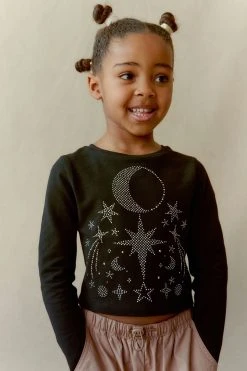 Next Black Celestial Rhinestone Long Sleeve Boxy T-Shirt (3-16yrs)