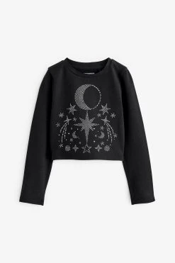 Next Black Celestial Rhinestone Long Sleeve Boxy T-Shirt (3-16yrs) -Angel & Rocket Shop D82861s5