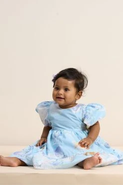 Angel & Rocket Blue Puff Sleeve Print Dress