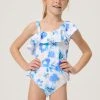 Angel & Rocket Blue Ruffle Shoulder Swimsuit -Angel & Rocket Shop D89037s
