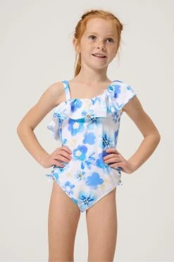 Angel & Rocket Blue Ruffle Shoulder Swimsuit