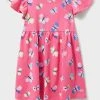 Crew Clothing Company Bright Pink Print Cotton A-Line Dress -Angel & Rocket Shop D89393s