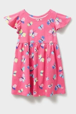 Crew Clothing Company Bright Pink Print Cotton A-Line Dress