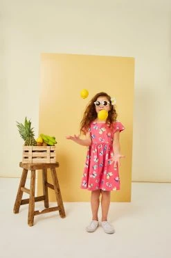 Crew Clothing Company Bright Pink Print Cotton A-Line Dress -Angel & Rocket Shop D89393s3