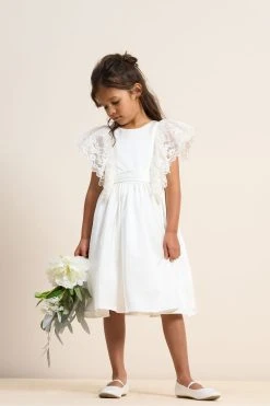 Angel & Rocket Cream Alice Lace Sleeve Satin Bridesmaid Dress