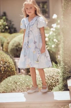 Angel & Rocket Blue Lucia Cotton Sateen Floral Print Dress