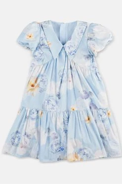 Angel & Rocket Blue Lucia Cotton Sateen Floral Print Dress -Angel & Rocket Shop D89581s10