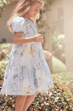 Angel & Rocket Blue Lucia Cotton Sateen Floral Print Dress -Angel & Rocket Shop D89581s3