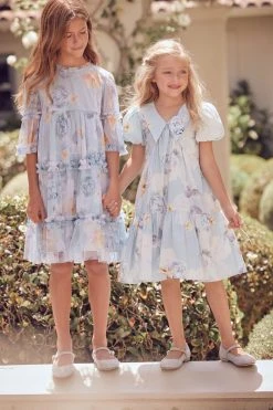 Angel & Rocket Blue Lucia Cotton Sateen Floral Print Dress -Angel & Rocket Shop D89581s5