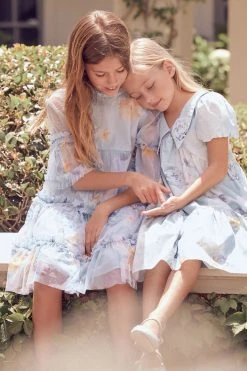 Angel & Rocket Blue Lucia Cotton Sateen Floral Print Dress -Angel & Rocket Shop D89581s7