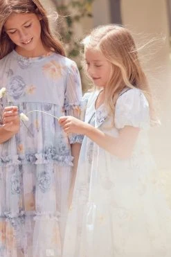 Angel & Rocket Blue Lucia Cotton Sateen Floral Print Dress -Angel & Rocket Shop D89581s8