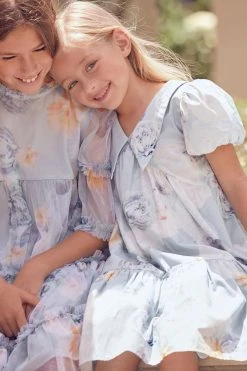 Angel & Rocket Blue Lucia Cotton Sateen Floral Print Dress -Angel & Rocket Shop D89581s9