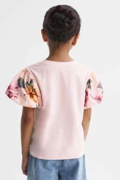 Reiss Amira Floral Print Puff Sleeve T-Shirt 12 Reiss Amira Floral Print Puff Sleeve T-Shirt -Angel & Rocket Shop D99 264s5