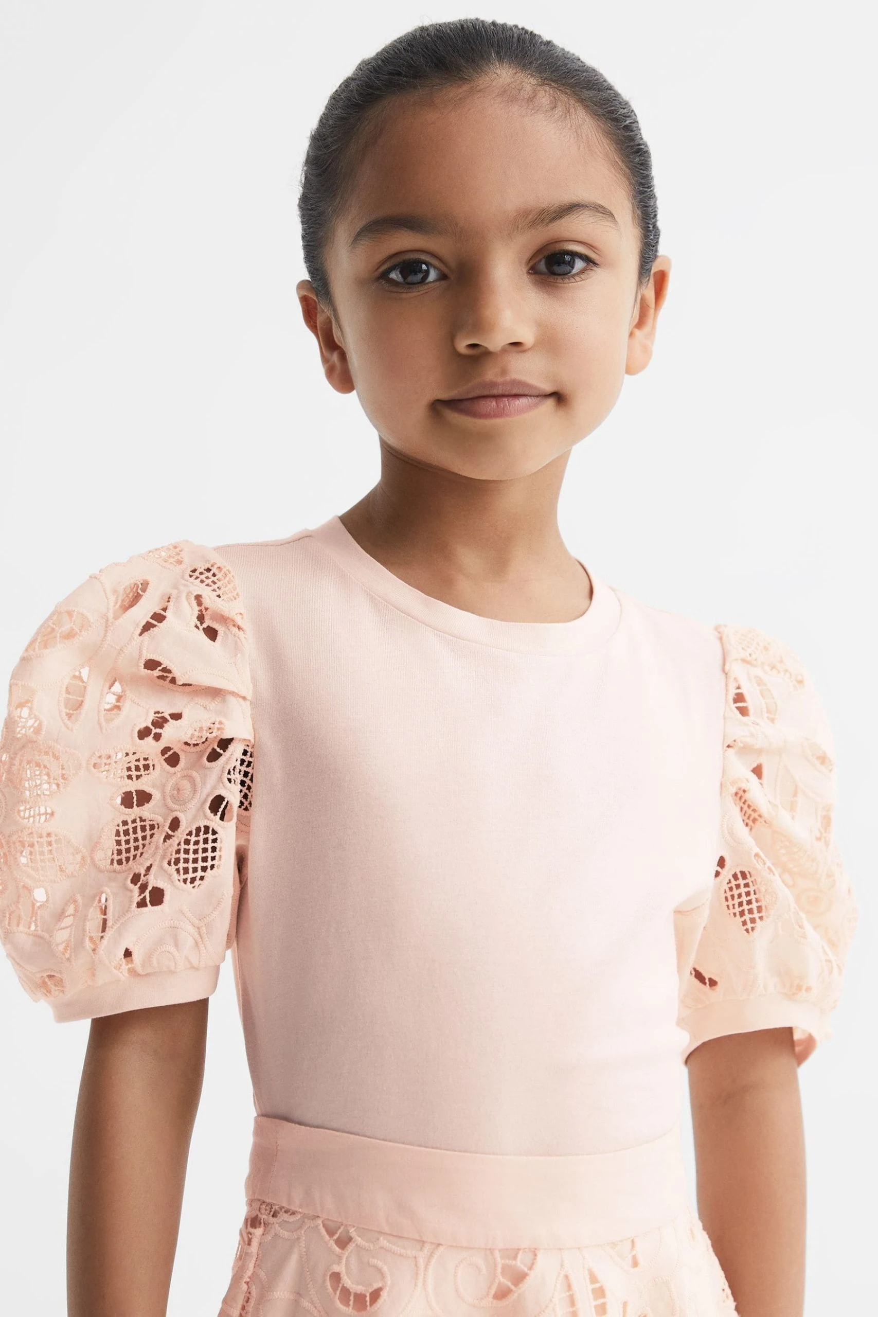 Reiss Alberta Floral Lace Puff Sleeve T-Shirt 3 Reiss Alberta Floral Lace Puff Sleeve T-Shirt