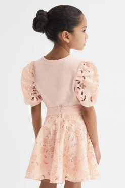 Reiss Alberta Floral Lace Puff Sleeve T-Shirt 12 Reiss Alberta Floral Lace Puff Sleeve T-Shirt -Angel & Rocket Shop D99 265s5