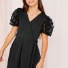 Lipsy Puff Sleeve Wrap Tie Side Occasion Dress -Angel & Rocket Shop K33742s