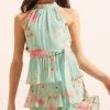 Lipsy Print Pleated Halter Belted Dress 2 Lipsy Print Pleated Halter Belted Dress -Angel & Rocket Shop K47148s