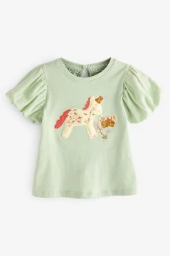Next Sage Green Unicorn Short Sleeve Cotton T-Shirt (3mths-7yrs) -Angel & Rocket Shop M43 605s4