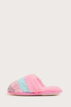 Monsoon Pink Rainbow Furry Mule Slippers