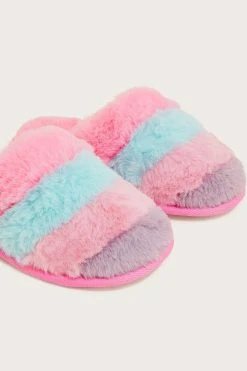 Monsoon Pink Rainbow Furry Mule Slippers -Angel & Rocket Shop M62386s3