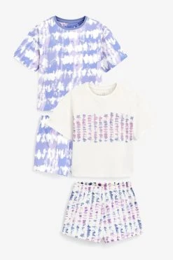 Next Blue/Ecru Printed Tie Dye 2 Pack Short Pyjamas (3-16yrs)