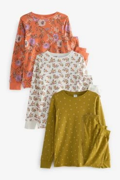 Next Green/Orange/Cream Floral 3 Pack Snuggle Pyjamas (9mths-8yrs)