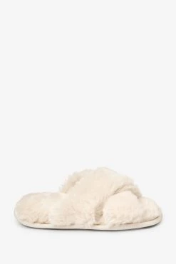 Next Cream Recycled Faux Fur Slider Slippers