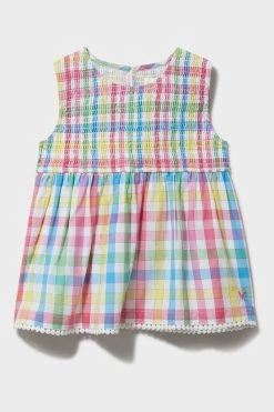 Crew Clothing Company Pink Check Print Cotton Casual Longline Sleeveless Blouse