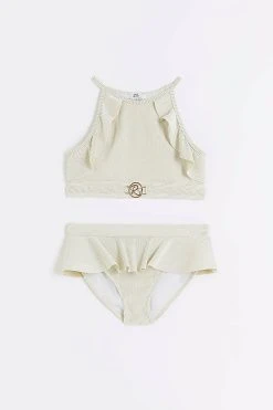 River Island Girls Gold Frill Halter Bikini