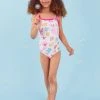 Angels By Accessorize Kids Pink Shell And Fish Print Swimsuit With Recycled Polyester -Angel & Rocket Shop N45574s
