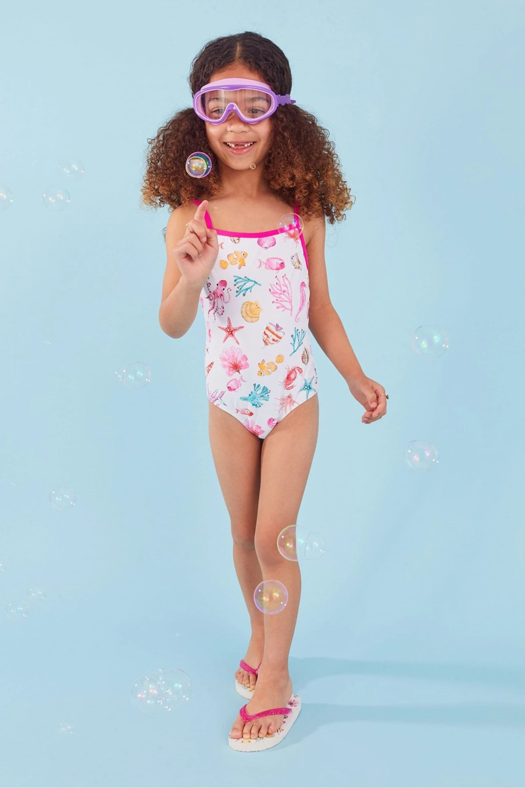 Angels By Accessorize Kids Pink Shell And Fish Print Swimsuit With Recycled Polyester 3 Angels By Accessorize Kids Pink Shell And Fish Print Swimsuit With Recycled Polyester