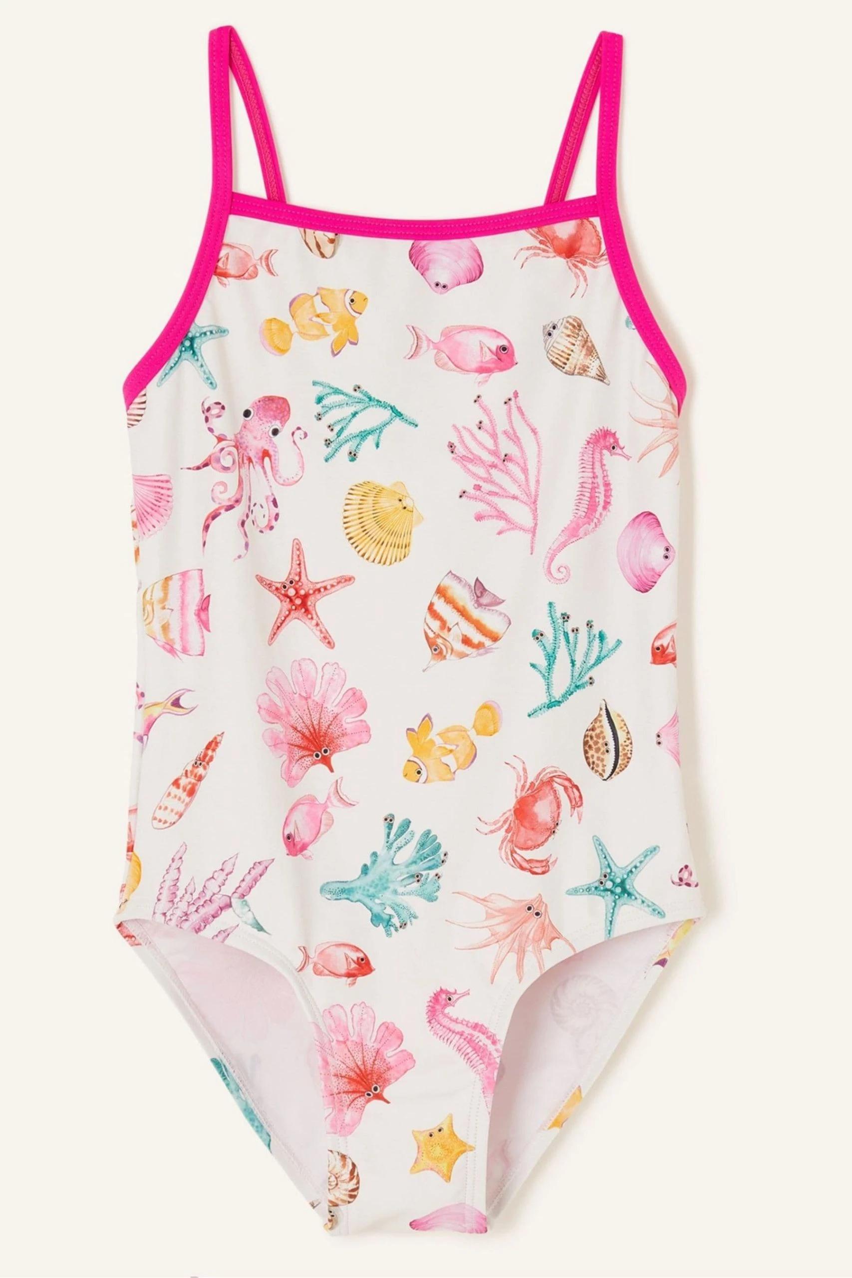 Angels By Accessorize Kids Pink Shell And Fish Print Swimsuit With Recycled Polyester 4 Angels By Accessorize Kids Pink Shell And Fish Print Swimsuit With Recycled Polyester - Image 2