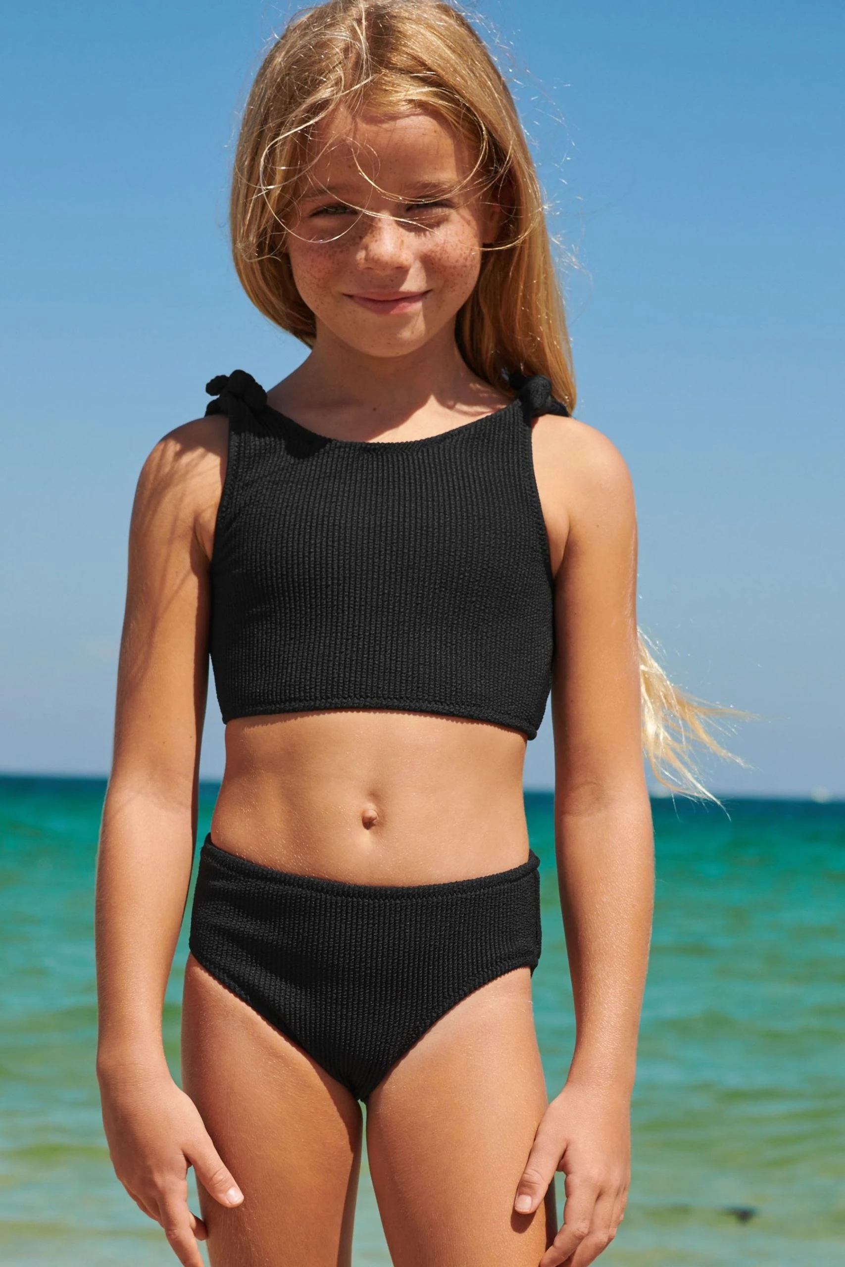 Next Black Textured Tie Shoulder Bikini Set (3-16yrs) 3 Next Black Textured Tie Shoulder Bikini Set (3-16yrs)