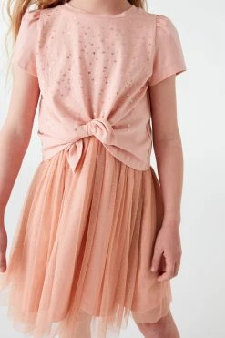 Next Pink Short Sleeve Sequin Glitter Dress (3-12yrs) -Angel & Rocket Shop T29 451s3