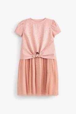 Next Pink Short Sleeve Sequin Glitter Dress (3-12yrs) -Angel & Rocket Shop T29451s2