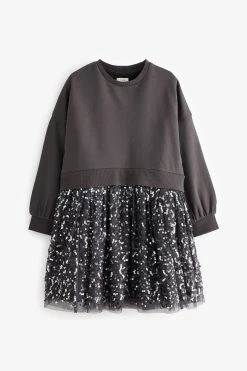 Next Charcoal Grey Sequin Skirt Sweat Dress (3-12yrs) -Angel & Rocket Shop T35683s4