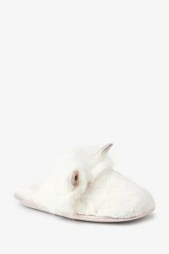 Next White Unicorn Recycled Faux Fur Mule Slippers -Angel & Rocket Shop T53616s2