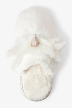 Next White Unicorn Recycled Faux Fur Mule Slippers -Angel & Rocket Shop T53616s3