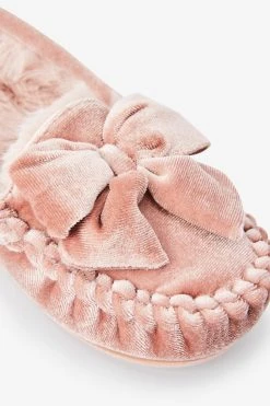 Next Pink Velvet Moccasin Slippers -Angel & Rocket Shop T53620s4