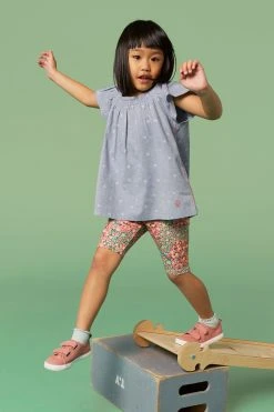 White Stuff Blue Chambray Frill Top