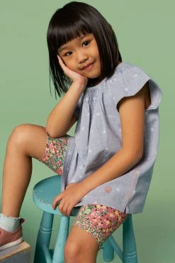 White Stuff Blue Chambray Frill Top -Angel & Rocket Shop T60823s3