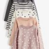 Next Neutral Spots & Stripes 5 Pack Long Sleeve Cotton T-Shirts (3mths-7yrs) -Angel & Rocket Shop T63928s