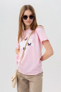 Hype. Pink Butterfly Script T-Shirt