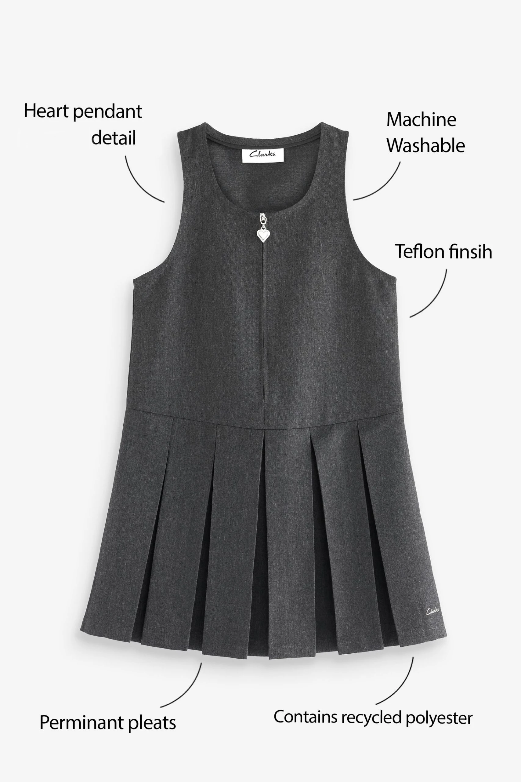 Clarks School Zip Front Pinafore Dress 4 Clarks School Zip Front Pinafore Dress - Image 2