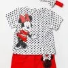 Disney Red Minnie Mouse Top, Shorts And Headband Set -Angel & Rocket Shop U45332s