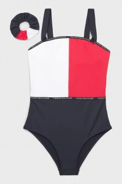 Tommy Hilfiger Girls Blue Logo Swimsuit