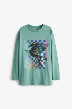 Next Teal Blue Long Sleeve Unicorn Graphic T-Shirt (3-16yrs) -Angel & Rocket Shop U59023s6
